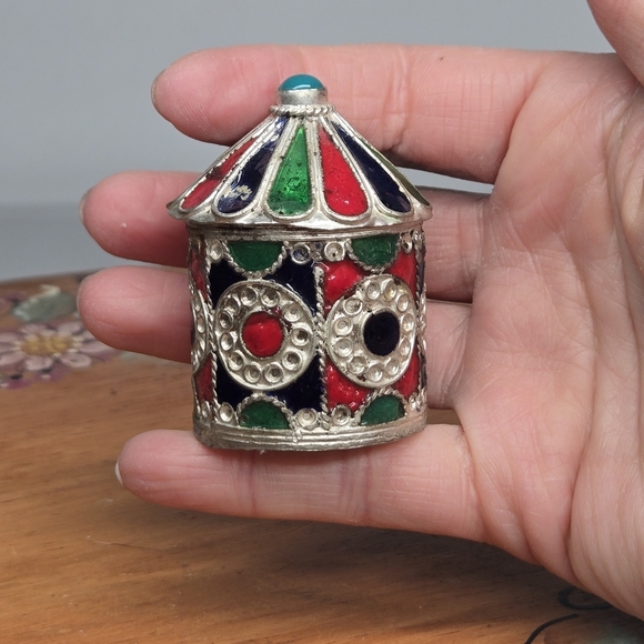 Antique‎ Berber Kabyle Moroccan Enameled Pill Boxes Folk Art Filigree Silver - Picture 3 of 17